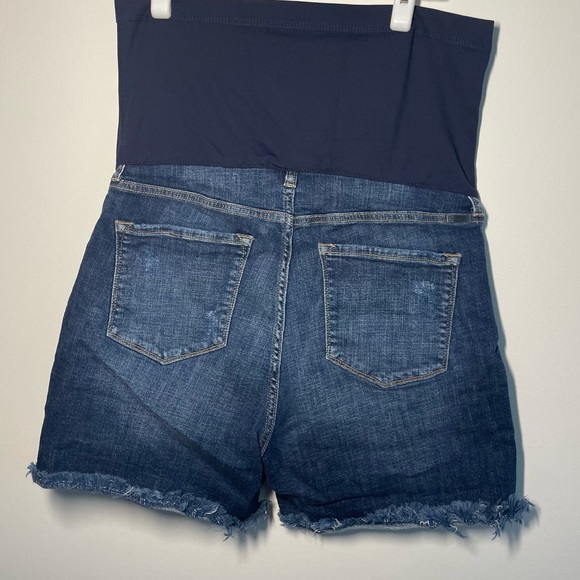 Navy Fringe Hem Maternity Plus Jean Shorts with Full Panel - Like New - Size XL - Picture 4 of 8